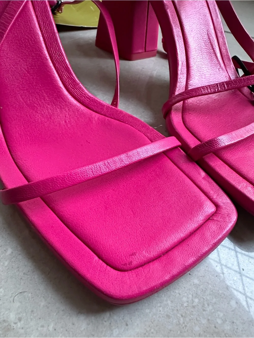 Zara Hot Pink Leather Ankle Strap Heels Sandals Size 37 US 6.5 NWT - Picture 2 of 9
